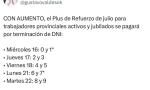 DESDE ESTE MIÉRCOLES SE PAGA EL PLUS DE REFUERZO PARA ESTATALES PROVINCIALES